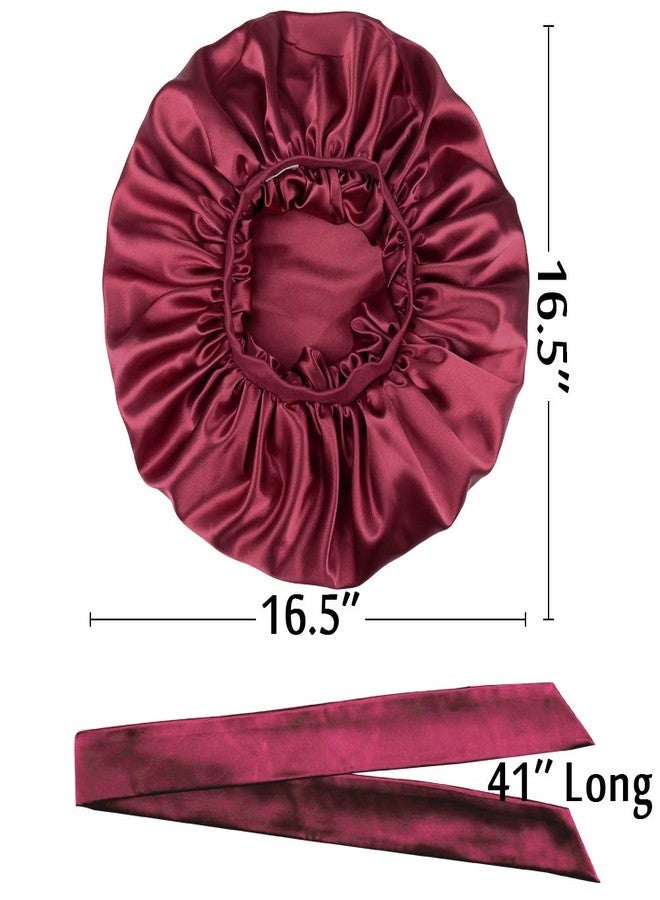 Alnorm Silk Satin Bonnet Sleep Cap Extra Large for Braids Locs Curls Hair Wine Red - Image 3